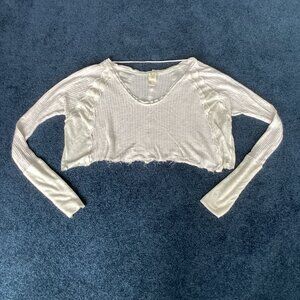 Free People Cream Waffle Weave Relaxed Fit Cutoff Top - XS